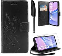 Case Compatible With Samsung Galaxy A15 4G / 5G, Retro Design Pu Leather Wallet Case Cover With Stand Function Video Card Holder Credit Ticket Flip Case Black