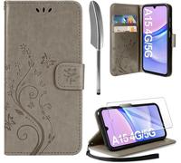 Case Compatible With Samsung Galaxy A15 4G/5G, Retro Design Pu Leather Wallet Case Cover With Stand Function Video Credit Card Holder Ticket Flip Case Grey
