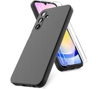 Case Compatible With Samsung Galaxy A25 5g, 2 Tempered Glass Screen Protector, Soft Liquid Silicone Tpu Case, Shockproof Rubber Cover ¿ Black
