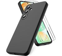 Case Compatible With Samsung Galaxy S24 Fe, 2 Tempered Glass Screen Protector, Soft Liquid Silicone Tpu Case, Shockproof Rubber Cover ¿ Black