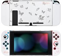 Case Compatible with Switch,Slim Hard Dockable Cover with 2 Soft Joycon Cover,Switch Case and 2 x Joystick Switch Caps and 1 x Decorative Laser Card,Butterflies and Flowers