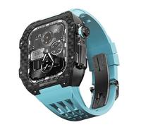 Case de carbone en fibre de carbone et kit de conversion de bande fluororubber, pour la série 8 7 45 mm, boîtier en fibre de carbone + sangle de caoutchouc Fluororubber pour iWatch 6 5 4 SE 44 mm