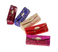 Case de Rouge à lèvres Portable Organisateur de baume à lèvres Floral Style Chinois avec Miroir Maquillage 5pcs, étui avec Miroir