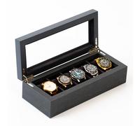 CASE ELEGANCE Boîte à Montres Bicolore, Motif à Chevron, Coffret Montres Homme/Femme, Boite de Rangement pour 5 Montres, Organisateur avec Couvercle en Verre
