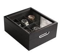 CASE ELEGANCE Boîte à Montres en Bois Massif, Coffret Montres Homme/Femme, Boite de Rangement pour Montres 2x3, Organisateur avec Couvercle en Verre et 6 Compartiments (Noire)
