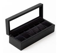 CASE ELEGANCE Boîte à Montres en Imitation de Cuir, Texture de Crocodile, Coffret Montres Homme/Femme, Boite de Rangement pour Montres, Organisateur avec Couvercle en Verre, 6 Compartiments