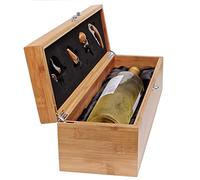 CASE ELEGANCE Coffret Cadeau Vin, Accessoires Sommelier, Cadeau Original Boite a Vin avec Tire-Bouchons, Bec verseur, Bouchon et Coupe Capsule, Coffret en Bambou