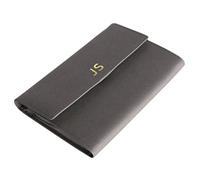 CASE ELEGANCE Pochette Bijoux Voyage, Rangement Bijoux en Cuir Véritable Saffiano, Trousse voyage pour bijoux, Rouleaux Range Bijoux couleur Gris, Petite Taille (Gris Monogrammé)