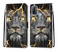 Case Étui pour Oppo A53s,A53 2020 Emplacement Carte Portefeuille PU Leather Cuir Anti-Rayures Antichoc Protection Housse Support Flip Case Wallet Cover pour Oppo A32,A33 2020,Lion Sauvage