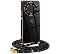 Case For Honor Magic 5 Lite 5g With Necklace Lanyard, Heart Design Tpu Case, Adjustable Necklace Mobile Phone Lanyard Case Honor Magic 5 Lite 5g, Gold Black
