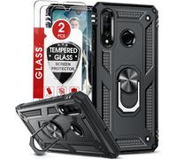 Case For Huawei P30 Lite/P30 Lite Xl New Edition With 2 Tempered Glass,Ring Support Military Double Reinforced Defense Bumper Tpu Silicone Shockproof Armor Case Cover Huawei P30 Lite Black