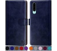 Case For Huawei P30 [Rfid Blocking] [Magnetic Protection] Card Slots Protection Premium Pu Leather Wallet Case Blue
