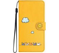 Case for iPhone 12 mini/13 Mini, Cute and Colourful Cat Protective Wallet Pouch Case Cover in PU Leather[Magnetic Closure][Case with Stand] Yellow