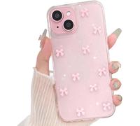 Case For Iphone 13/14/15 Clear Transparent Cute Glittering 3d Shiny Bow Tie Glitter For Women Girls Slim Protective Case - Pink Bow