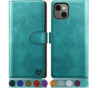 Case For Iphone 13 6.1 Inch [Rfid Blocking] [Magnetic Protection] Card Slots Protection Case Premium Pu Leather Cover Apple 13 Wallet Case Blue Green