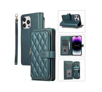 Case for Iphone 13 Green Short Hand Strap Fashion Zipper Bag Card Slot Luxury Lady No772
