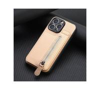 Case for Iphone 13 Khaki Apricot Upper And Lower Opening Card Holder Wallet-style Stand Zipper Bag S No649