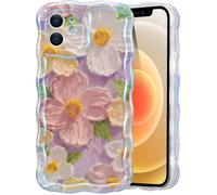 Case for iPhone 16 plus Colorful Retro Oil Painting Flower Laser Beam Glossy Pattern Cute Curly Waves Border rose violet