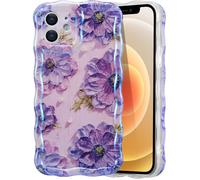 Case for iPhone 16 Pro Max Colorful Retro Oil Painting Flower Laser Beam Glossy Pattern Cute Curly Waves Border Exquisite -Violet