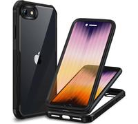 Case For Iphone Se 2022/Iphone Se 2020/Iphone 8/Iphone 7, With 9h Hd Tempered Glass Screen Protector, 360° Shockproof Full Cover Case Transparent Double Sided Phone Case ¿ Black