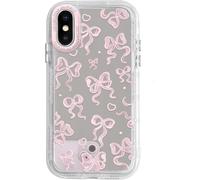 Case For Iphone X/Xs Cute Mirror Pattern And Bow Tie Love Heart For Women Girls Ribbon Design Shockproof Shiny Cover - Pale Pink Bow
