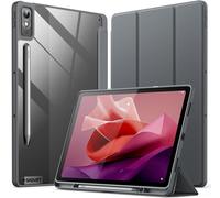 Case for Lenovo Tab P12 12.7 Inch (2023 Model, TB370FU/TB371FU) with Pen Holder, Clear Back Hard PC, Tablet Protective Slim Trifold Stand Case (Dark Grey)