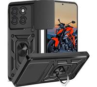 Case For Motorola Moto Edge 60, Camera Protector, Hard Armor Case Cover 360° Metal Ring Magnetic Stand Shockproof Silicone Case For Moto Edge 60, Black