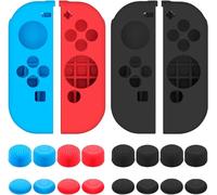 Case For Nintendo Switch Joy-Con Controllers With Protective Grips,2 Pairs Of Silicone Joysticks Cover With 16 Sticks-Black,Blue+Red