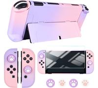 Case for Nintendo Switch OLED Model,Hard Shell Protective Cover with Shock Absorption and Anti-Scratch Design,Screen Protector and 4 Thumb Caps for Switch OLED 2021-Pink+Purple