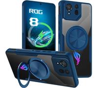 Case For Rog Phone 8, Rog 8 Pro (2024) Magnetic Case With 360 Degree Rotating Stand, Transparent Pc Back And Soft Tpu Silicone Shockproof Case Cover Bumper Cover, Blue