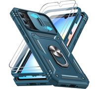 Case For Samsung A34 5g/A 34 Shockproof: 2 Tempered Glass + Ring Stand, Hard Pc Camera Protection Anti-Fall Reinforced Armor Heavy Duty Bumper Case Cover For Galaxy A34 - Blue