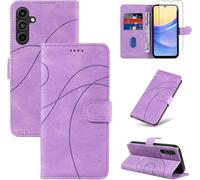 Case For Samsung Galaxy A15 4g/5g With 1 Piece Tempered Glass Screen Protector,Pu Leather Flip Cover Stand And Wallet Function (Purple)