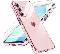 Case For Samsung Galaxy A16 4g/5g With 2 Tempered Glass Silicone Love Heart Shape Shockproof Anti-Scratch Soft Tpu Lightweight Case Cover For Samsung A 16 ¿ Pink