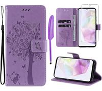 Case For Samsung Galaxy A35 5g [1x Tempered Glass] Flip Folio Protective Case Cover Pu Leather Wallet Silicone [Magnetic Closure][Card Slots][Stand Feature] - Purple
