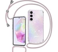 Case For Samsung Galaxy A35 5g With Cord, Necklace Case Glitter Transparent Glitter Tpu Bumper Silicone Case With Chain Strap Cover ¿ Rose Gold