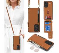 Case For Samsung Galaxy A53 5g Case With Credit Card Holder, Case For Samsung Galaxy A53 5g Case Cover With Neck Strap Wallet With Credit Card Slots-Brown