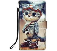 Case For Samsung Galaxy A55 5g Flip Case Protective Leather Wallet Case Cover Magnetic Closure Card Holder Shockproof Silicone Flip Cover For Girls, Adventure Cat