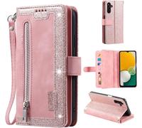 Case For Samsung Galaxy A55 5g, Leather Flip Case Magnetic Zipper Wallet With 9 Card Slots Stand Function Matte Leather Case Retro Rose Gold