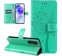 Case For Samsung Galaxy A55 5G \ Leather Wallet Case With Flower Design \ Card Holder Magnetic Flip Case Cover \ Green