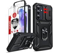 Case For Samsung Galaxy A55 5g With 2 X Tempered Glass + Ring Stand, Full Protection Hard Pc Camera Protection Anti-Fall Reinforced Armor Heavy Duty Shockproof Bumper Case Cover A55 5g Black