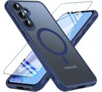 Case For Samsung Galaxy A55 5g, [With Tempered Glass] Magnetic Case For Samsung A55 5g, Shockproof Translucent Matte Military Protection Hard Case Cover For Samsung A55 5g (Blue)