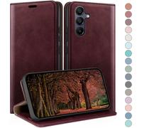 Case For Samsung Galaxy A55 With Rfid Blocking Premium Leather Flip Case, Card Slots, Flip Case, Cover Cases For Samsung A55 Wine Red