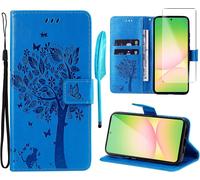 Case For Samsung Galaxy A56 5g [1 X Tempered Glass] Flip Case Cover Pu Leather Wallet Silicone [Magnetic Closure][Card Slots][Stand Feature] - Blue