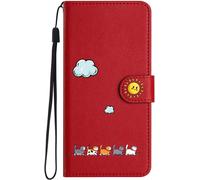 Case For Samsung Galaxy A6 2018, Cute And Colourful Cat Protective Wallet Case Cover Pouch Pu Leather Magnetic Closure Case With Stand Red