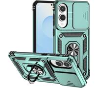 Case For Samsung Galaxy S25 Edge With Camera Cover And Kickstand,Sliding Camera Cover + 360 Degree Ring Stand Shockproof Case-Green