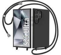 Case For Samsung Galaxy S25 Ultra With Cord, Necklace Liquid Silicone Case With Neck Strap Rope Soft Tpu Shockproof Cover ¿ Black