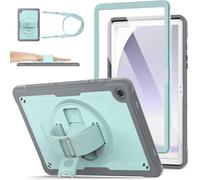 Case For Samsung Galaxy Tab A9 Plus 11 Inch 2023,Rugged Shockproof Galaxy A9+ Plus Case With 360 Rotating Hand Strap/Stand/Screen Protector/Shoulder Strap/Pen Holder,(Light Blue/Grey)