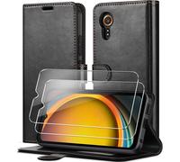 Case For Samsung Galaxy Xcover 7 With 2 Pieces Tempered Glass,[Rfid Signal Blocking] Premium Pu Leather Flip Case Cover Shockproof Protective Wallet Pouch Black