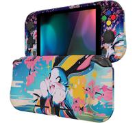 Case for Switch Lite Cover Joycon,Protective Accessory for Nintendo Switch Lite with Joystick Cap & Tempered Glass Screen Protector & ZealProtect Buttons Rabbit Pop in Flowers