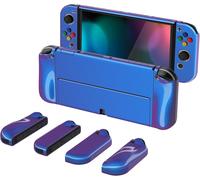 Case for Switch OLED,Joycon Cover for Nintendo Switch OLED Protective Cover with Joystick Cap & AlterGrips Chameleon Buttons Blue Purple